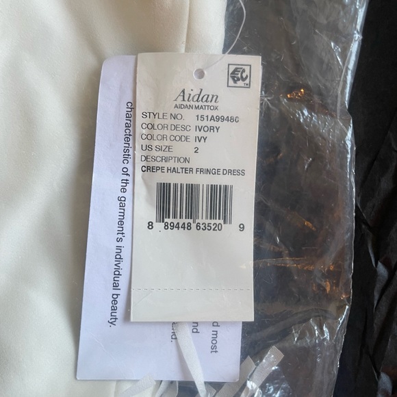 BHLDN Aidan by Aidan Mattox Crepe Halter Fringe Dress. Size 2. Color ivory. - Picture 6 of 6